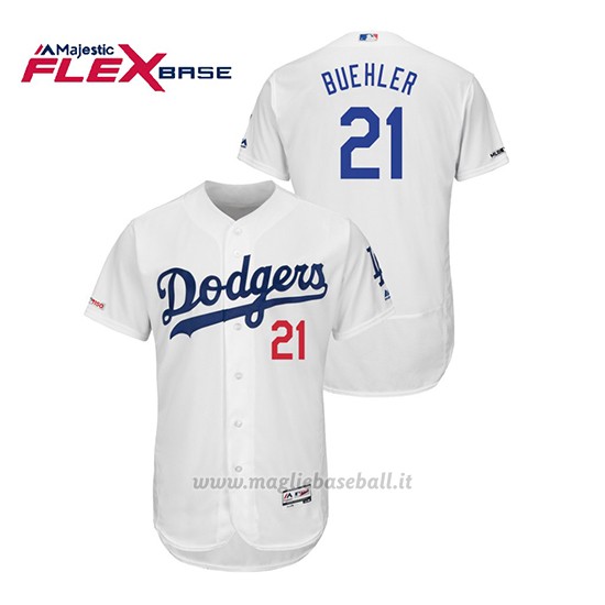 Maglia Baseball Uomo Los Angeles Dodgers Walker Buehler 150th Aniversario Patch Flex Base Bianco